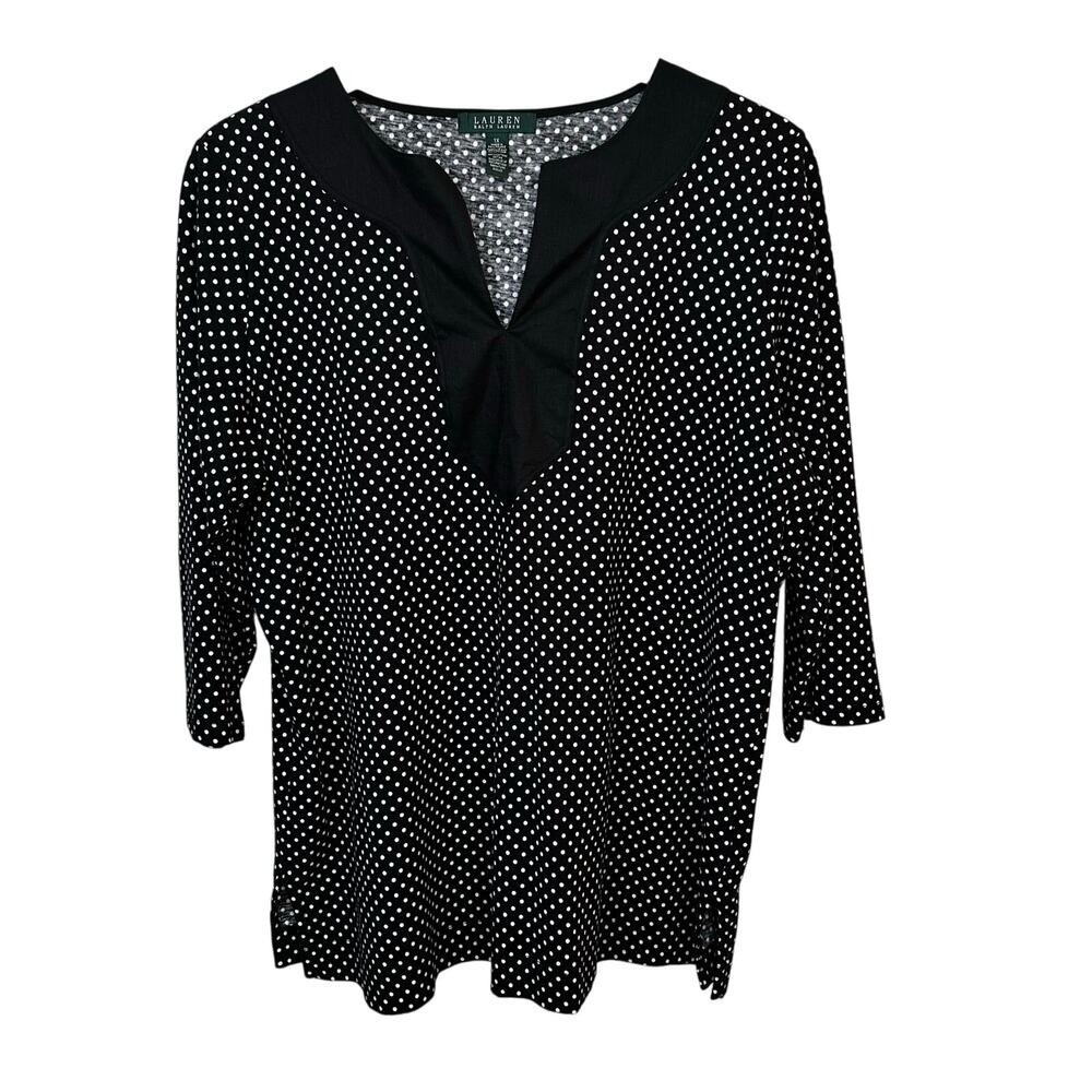 LRL Lauren Ralph Lauren Polka Dot‎ Tunic Blouse Womens Plus 1X Black White